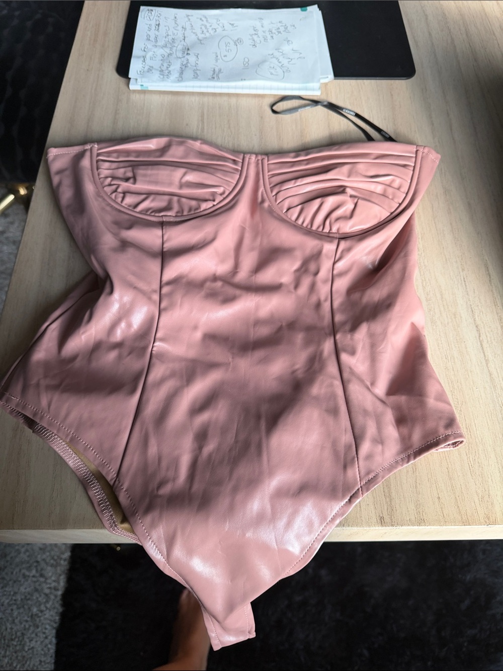 Forever 21 Pink Strapless Faux-Leather Bustier Bodysuit
